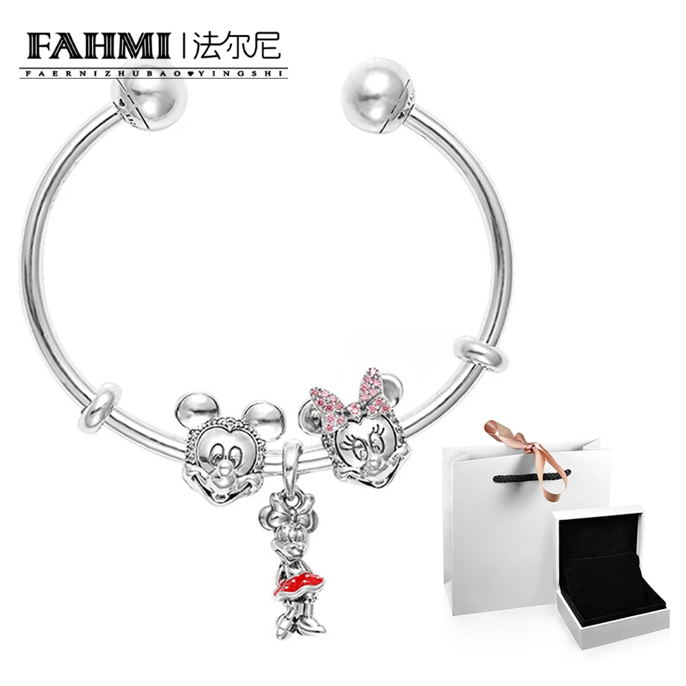 

FAHMI 100% 925 Sterling Silver 1:1 PDL0372 Charm Bangle Set Original Beads DIY Jewelry Making Berloque Free Gift Bracelet Box