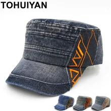 TOHUIYAN Классическая Кепка с плоским верхом для мужчин из стираного хлопка, кадетские шапки на лето и осень, Регулируемая Военная Кепка, женские повседневные Остроконечные шапки