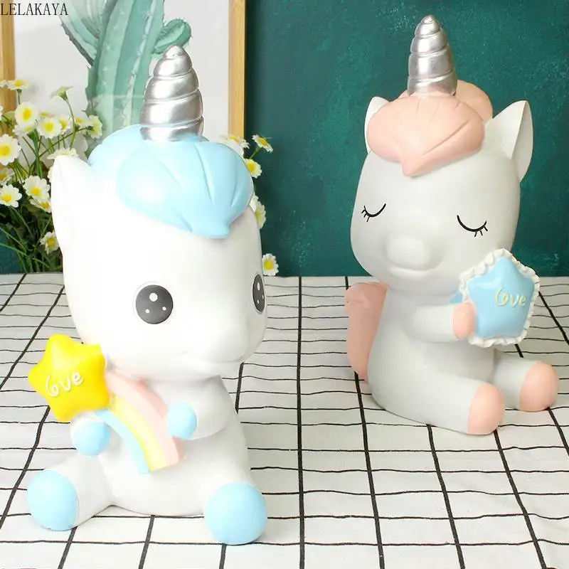 Cartoon Rainbow Unicorn Piggy Bank Creative Printed Resin Animals Horse Coin Money Saving Boxes Lovely Decoration Gift For Kids 3