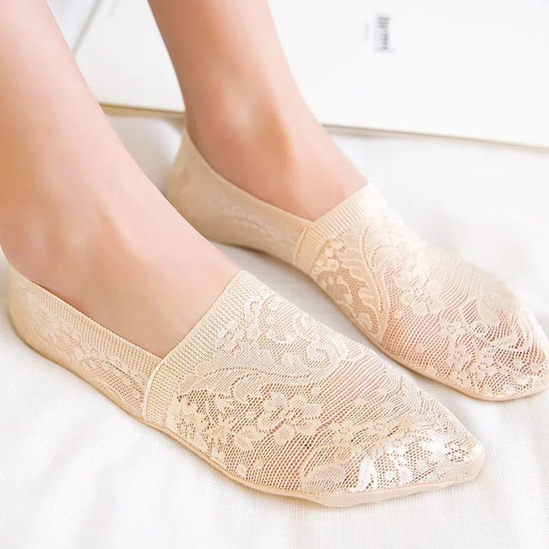 

Fashion Women Girls Summer Women Socks Lace Flower Short Sock Antiskid Invisible Ankle Sock Slippers
