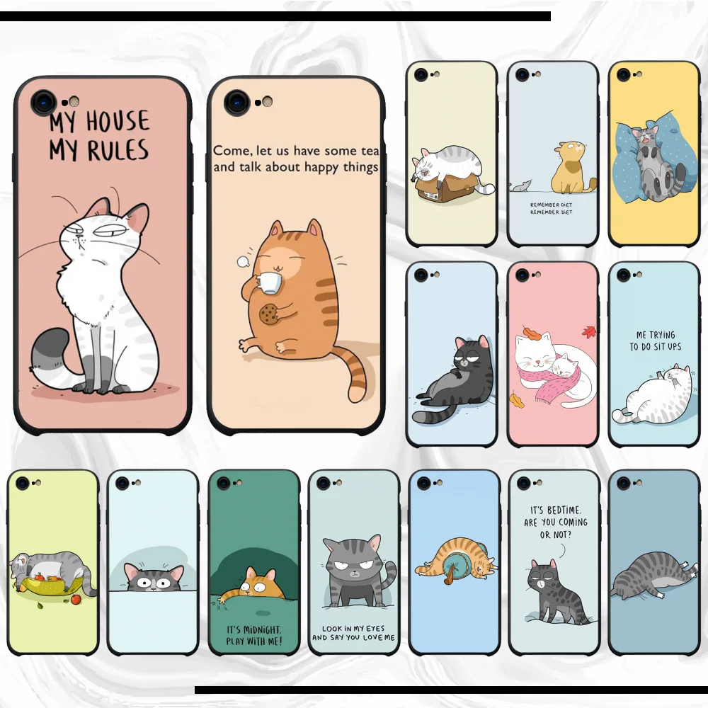 

Cute cartoon cat Black Soft Shell Phone Case Capa For iphone6 6s plus 5 5s 5se