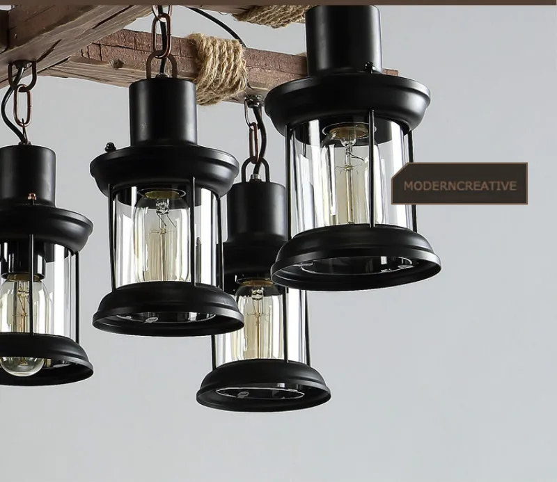 Промышленные антикварные деревянные 8 лампы ретро люстра для бара кафе вилла украшения светильники E27