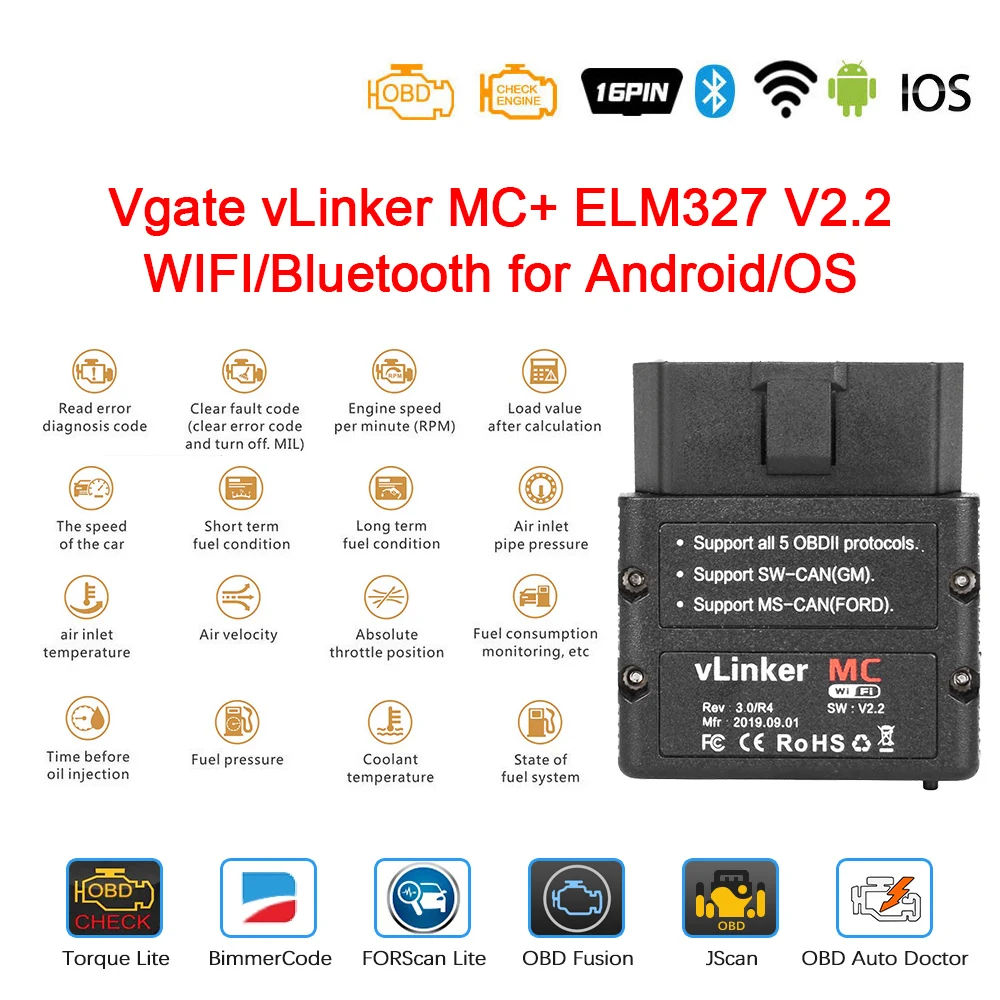 vLinker MC（WIFI+Bluetooth+BLE+Bluetoot）黑色 (1)