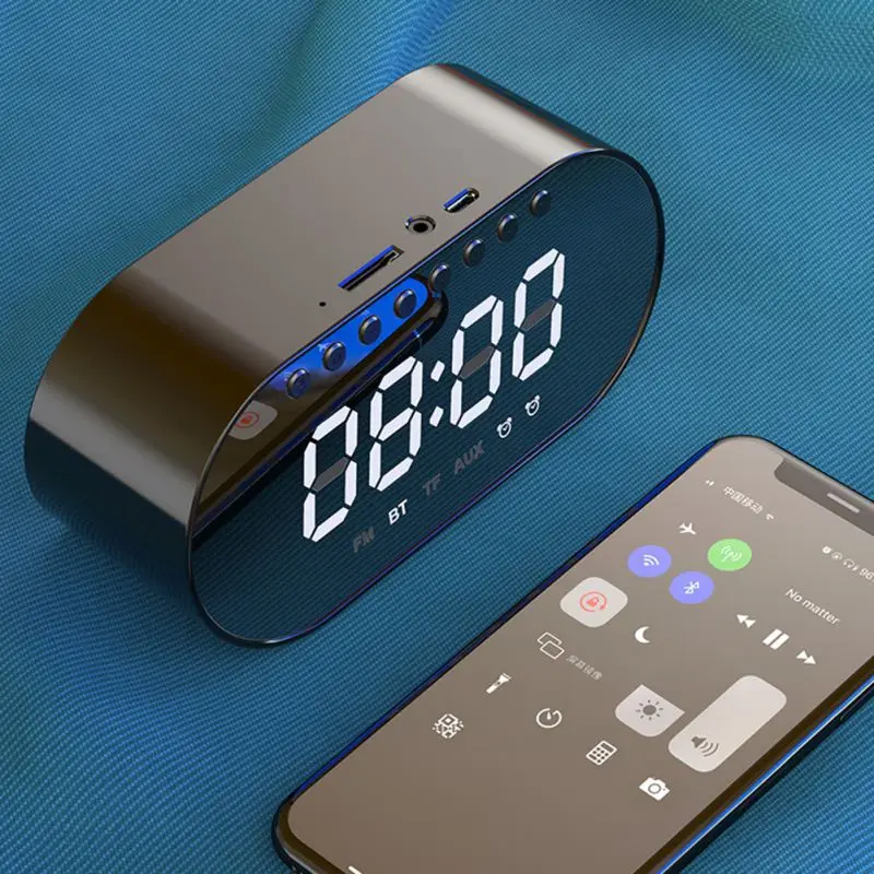 Будильник беспроводной Bluetooth 4,2 динамик с зеркальной поддержкой Tf карты сабвуфер прикроватный маленький стерео Bluetooth динамик T9