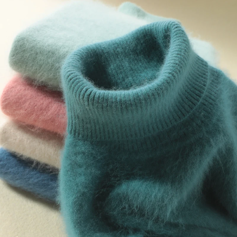Зимний женский свитер, Одноцветный, Норка, кашемир, водолазка, вязаный пуловер, тонкий, мягкий, теплый, женский свитер с длинным рукавом