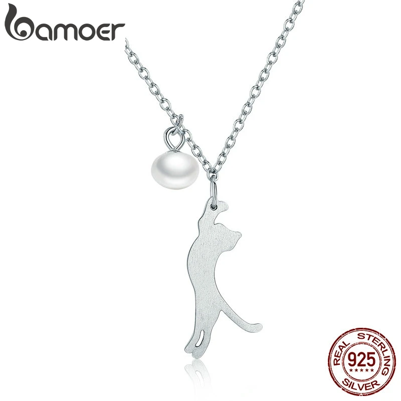 BAMOER Популярные настоящие 925 пробы серебряные женские ожерелья с подвеской в виде озорного котенка кота модные ювелирные изделия из стерлингового серебра SCN175