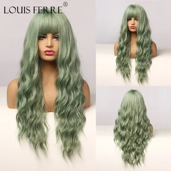 

LOUIS FERRE Mix Green Synthetic Wigs for Women Afro Long Water Wave Lolita Bob Wig With Bangs Cospaly Party Heat Resistant Fibre