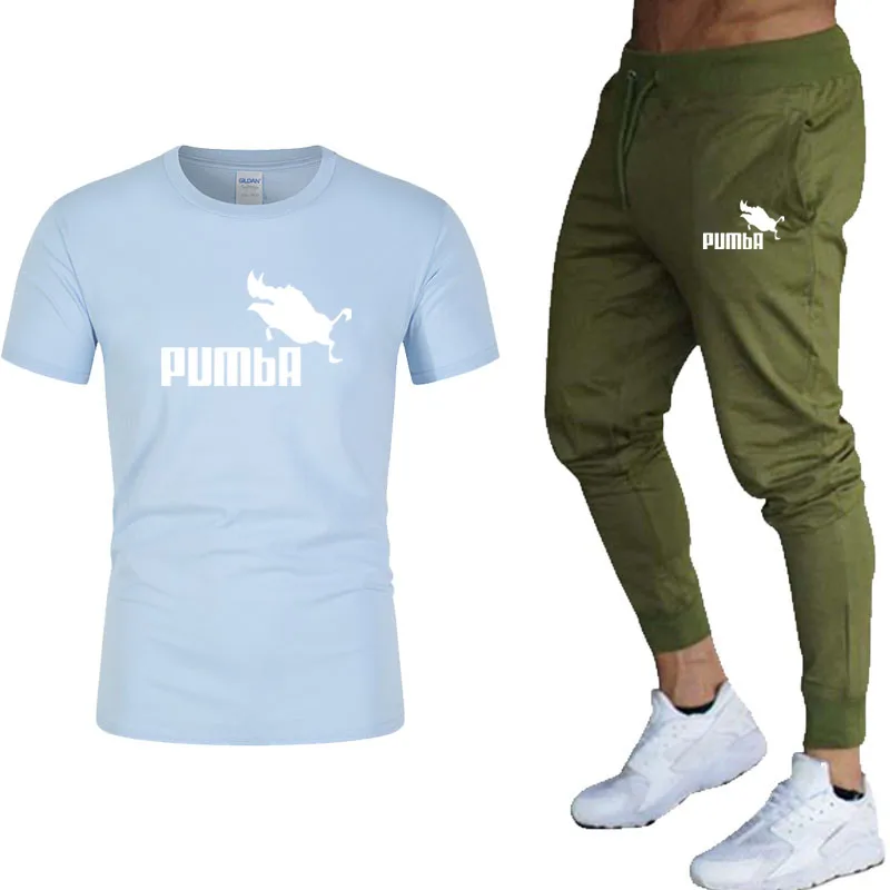 9 Мода, мужской повседневный костюм, футболка+ брюки, спортивный костюм, одежда для спортзала, бега, фитнеса, спортивная одежда, повседневный комплект из двух предметов - Цвет: 9