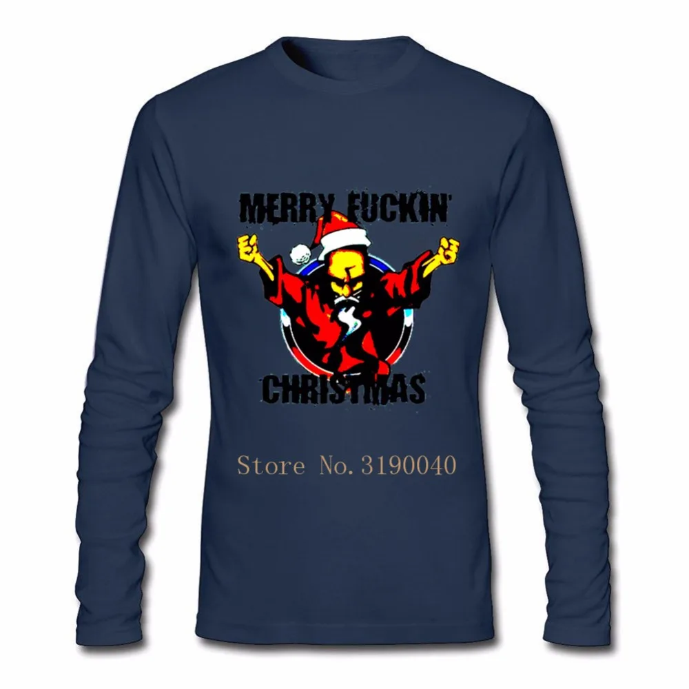 Футболки для мужчин Thunderdome X-Mas Hardcore Merry Fckin' Рождество о-образный вырез длинный рукав футболки мужская одежда стиль футболки топы