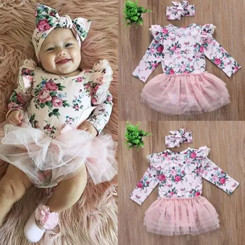 

Cute Floral Romper 2pcs Baby Girls Clothes Jumpsuit Romper+Headband 0-24M Age Infant Toddler Newborn Outfits Set Hot Sale