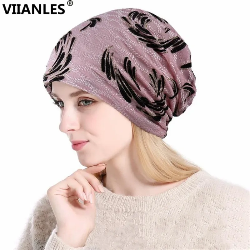 VIIANLES, Высококачественная Кепка, новинка, Skullies, зимние шапки для женщин, хлопковые черепа, Весенняя женская шапка, женская мягкая шапочка-бини с цветочным узором, капот