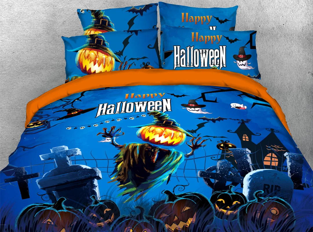 

4 Pcs Halloween Skeleton Bedding Sets Retro Scary Pumpkin DownPrint 3D Duvet Cover Bedroom Quilt Cover Sheet Pillowcase Pillow