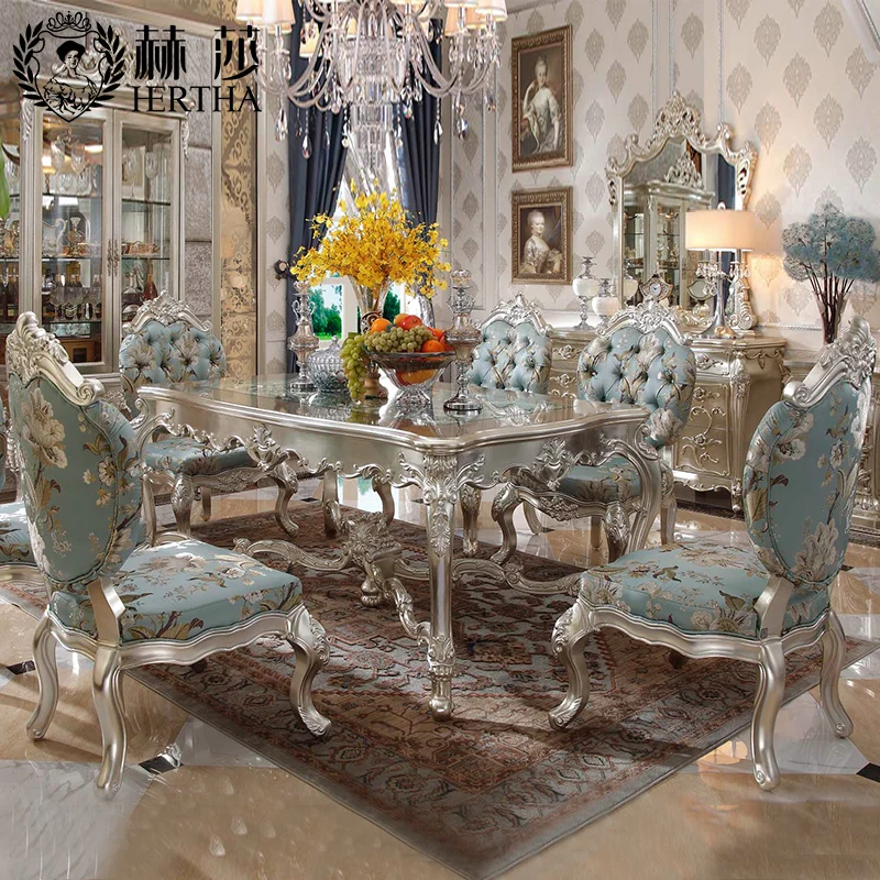 Мебель для столовой, Роскошный итальянский Античный Королевский роскошный обеденный стол из цельного дерева, резной золотой обеденный стол, 6, 8 стульев