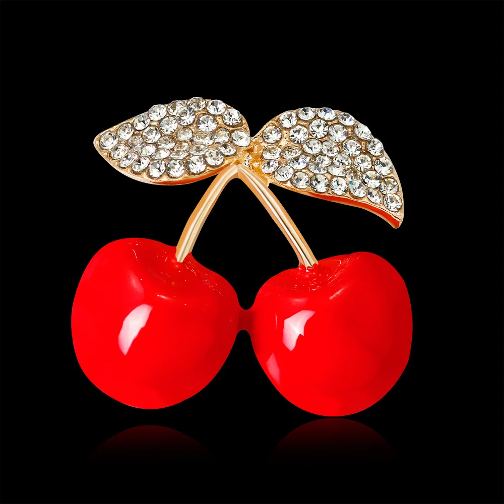 

New Style Clothing Japanese Korean Red Small Cherry Brooch Alloy Oil Drop Women's Corsage