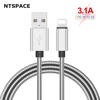 

NTSPACE Type C Charging Cable for iPhone lightning Fast Charging Cable Micro USB Phone Charger Stainless Steel Metal Data Cord