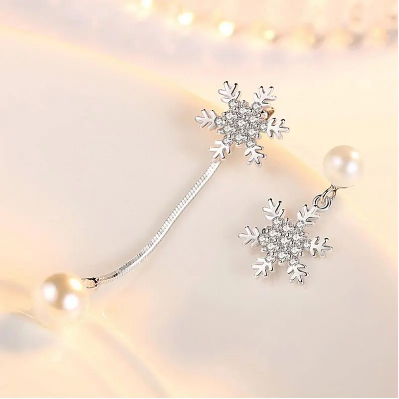 Высокое качество Циркон снежинка Асимметричная Длинная кисточка висячие серьги 925 пробы серебро для женщин рождественские подарки S-E416