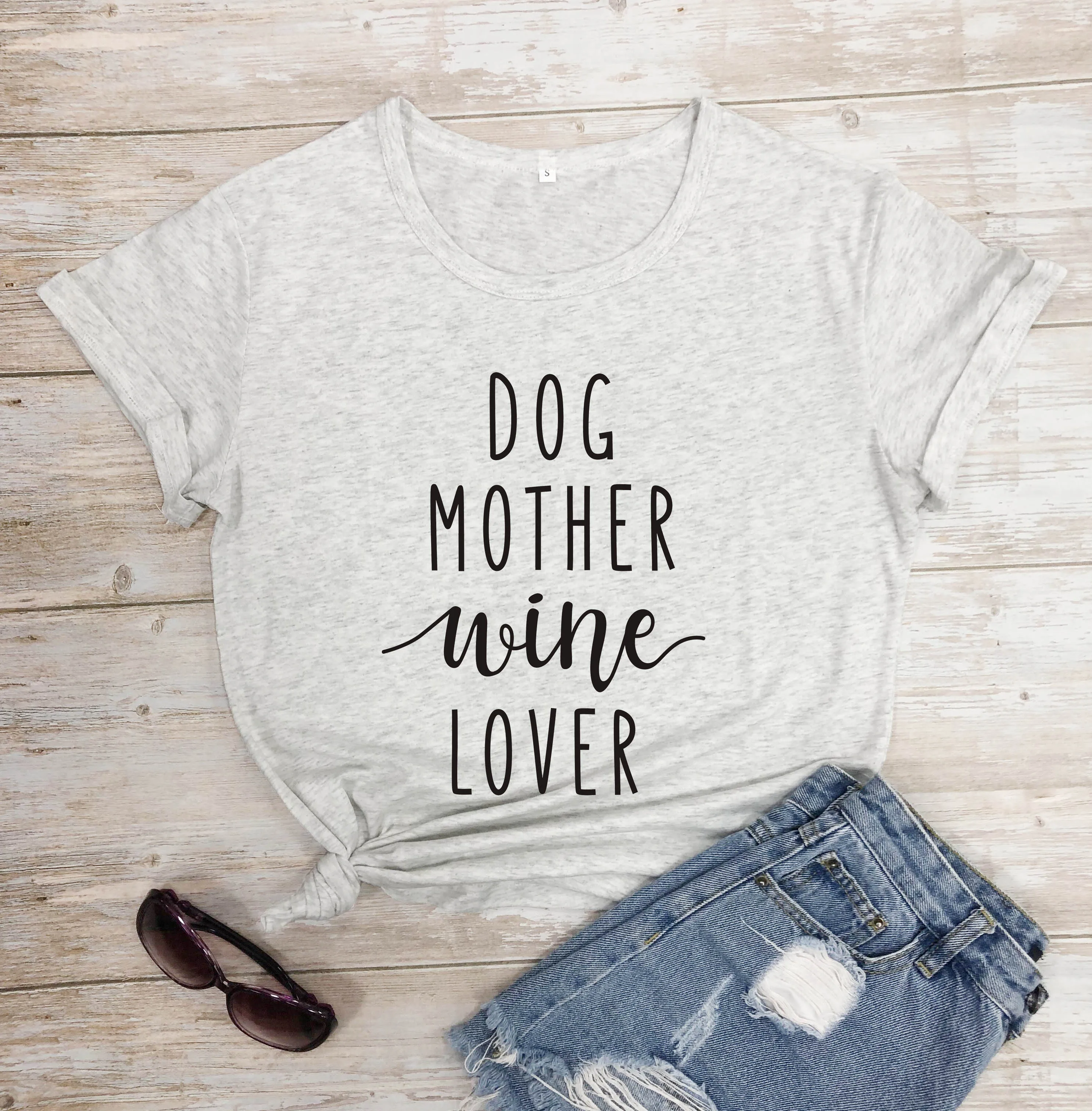 Футболка с надписью «Dog Mother Wine Lover», футболка со слоганом, хипстерская Повседневная забавная футболка с надписью «Dog and Wine Lover», футболка в стиле tumblr, хлопковые топы гранж - Цвет: marble--black text