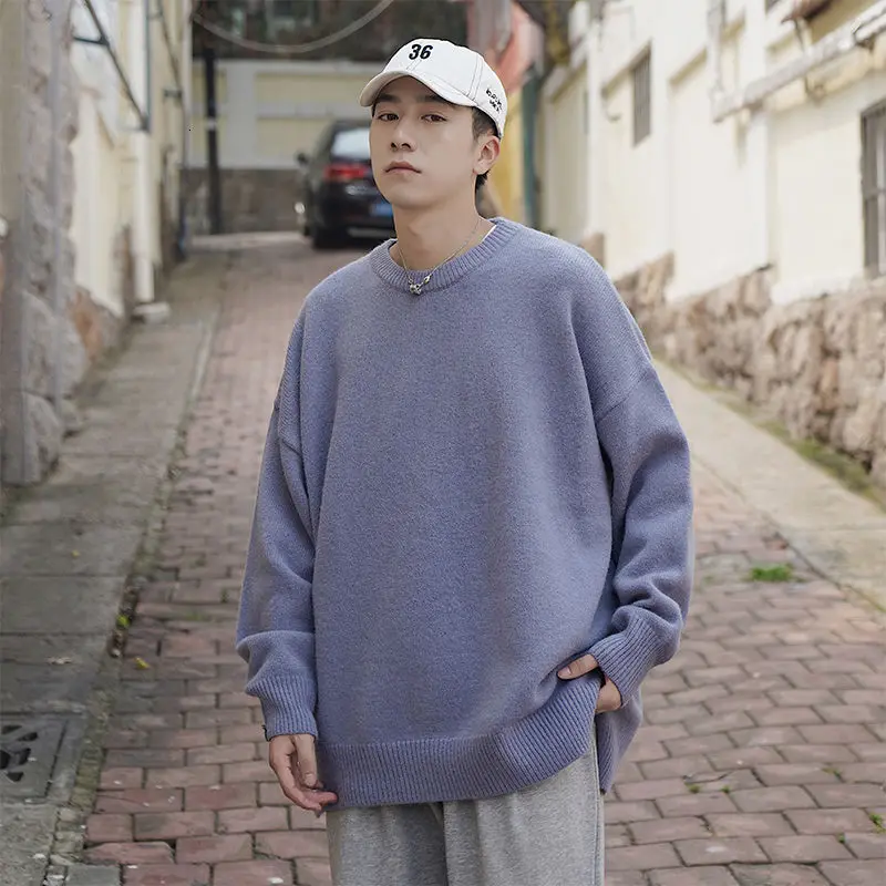 

Winter Sweater Men's Warm Fashion Solid Color Casual O-neck Knitted Pullover Smen Loose Korean Knitting Sweaters Mens Clothes