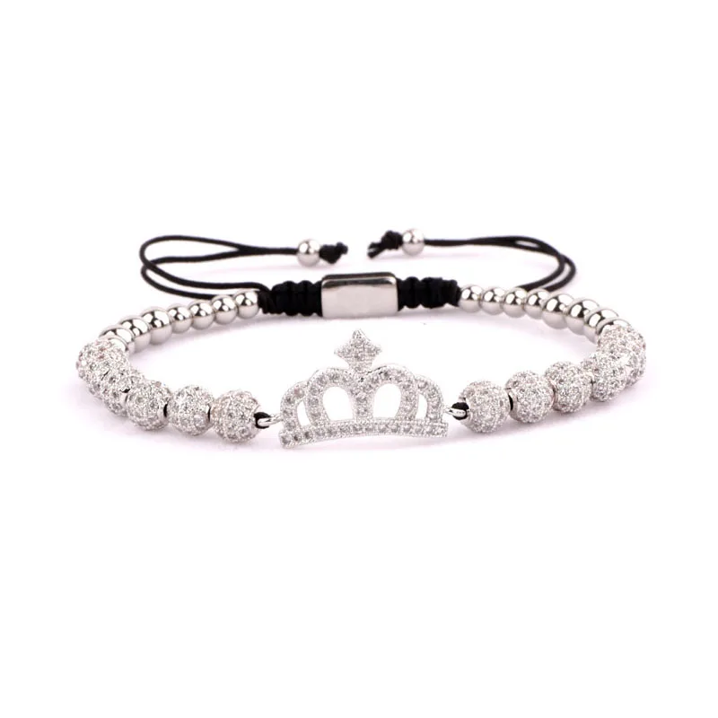 Drop Shipping New Luxury Men Women Bracelet CZ Micro Pave Ball Crown Charm Beaded Adjustable Bracelet Bangle - Image 4