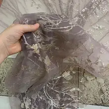 Быстрая sc01#10 ярдов organdy Тюль пыльный лотос розовый цветок клееный блеск кружевной ткани для распиловки Свадебные