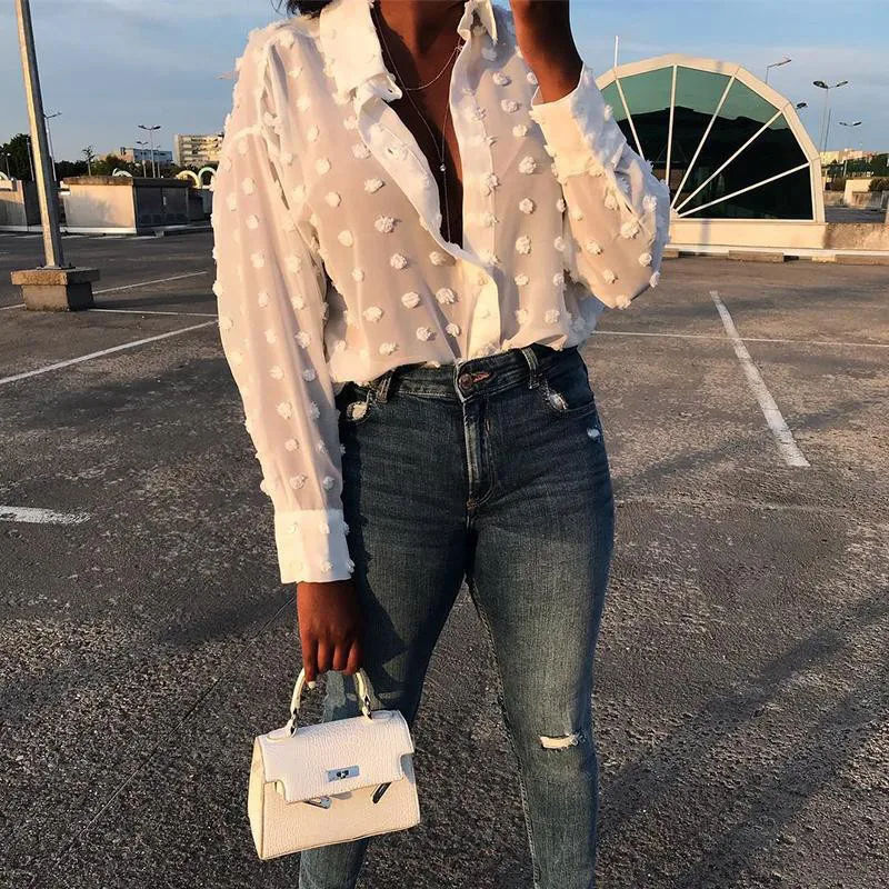 

Womens Tops and Blouses Long Sleeve chemise femme Polka Dot Loose OL Shirt Ladies Chiffon Blouse Dames blusa feminina