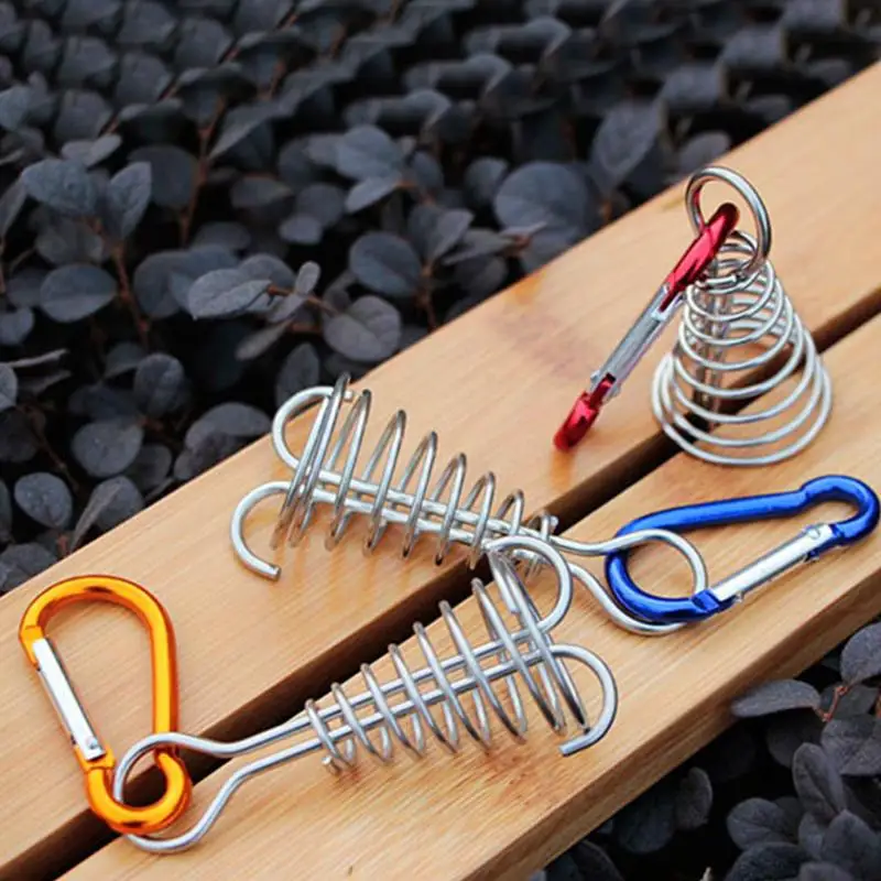 

Octopus Deck Peg Spiral Shaped Stainless Steel Rope Buckle Spring Tent Board Peg with Carabiner for Outdoor Camping