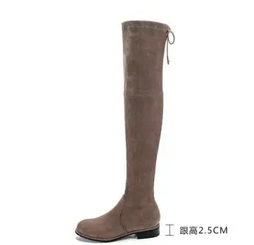Moraima Snc/женские Сапоги выше колена с круглым носком; высокие сапоги из эластичной ткани на толстом каблуке; осенне-зимние сапоги до бедра - Цвет: as pictures 2.5cm
