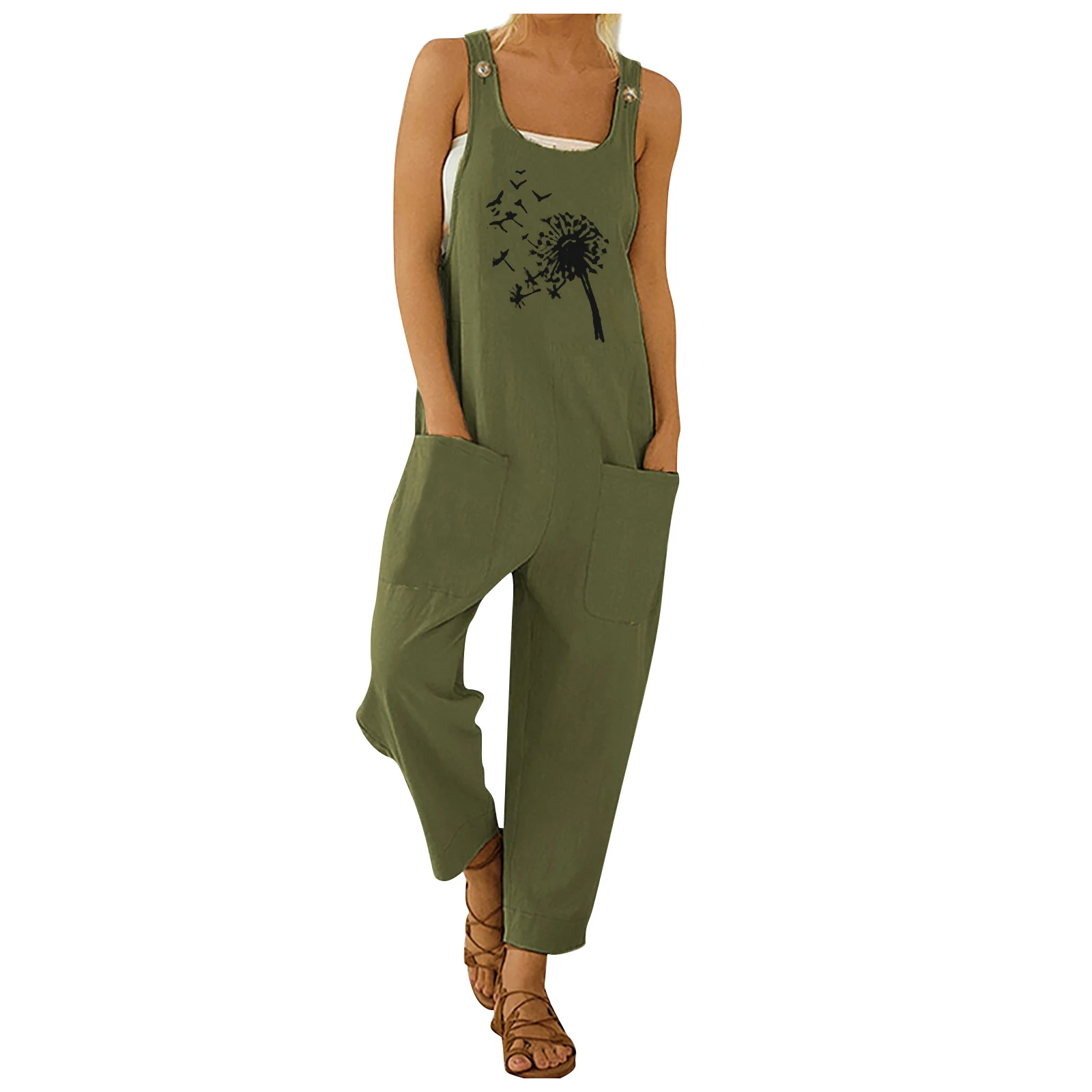 Women Sleeveless Loose Wide leg Jumpsuit Overall Casual Rompers Trousers Pants