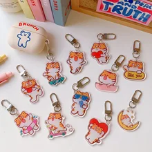 

Cute Acrylic Keychain Badge Cartoon Tiger Key Chain Pendant Jewelry Girls Backpack Accessory Key RingKid Toy Gift