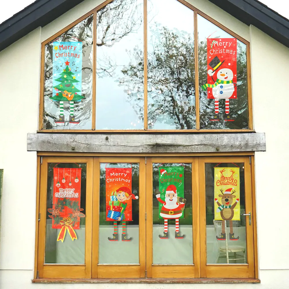 

Creative New Christmas Window Decorations Pendant Cloth Door Decorated Show Window Hanging Flags Wall Decor Ornaments