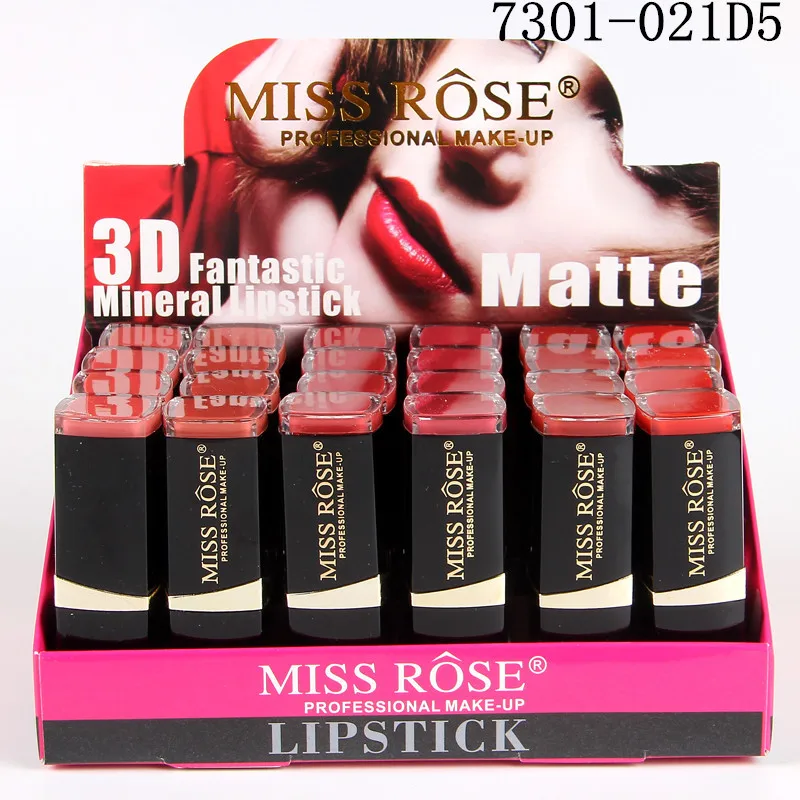Miss Rose Makeup Lipstick 24pcs/lot lip kit matte Lipstick Waterproof Nutritious Velvet lip stick Red Tint Nude batom makeup set