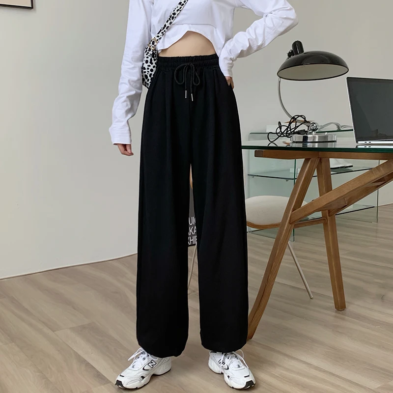 Women Jogger Pants 2021 New Spring And Autumn Loose Female Ankle-Length Pants Korean Style Comfortable Student Black Gray N75 split jeans women s high waist slim 2021 summer spring ankle length pants flared pants student trendy blue two buckle auutumn