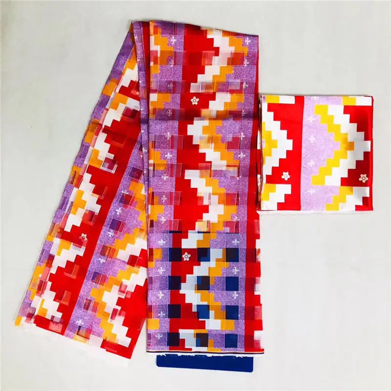 Африканский стиль набивной атласной шелковой ткани с органзой восковой печати кружева для платья 4 ярдов органзы ленты и 2 ярдов шелковой ткани
