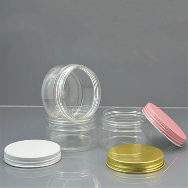 30pc 100g Clear Plastic Cosmetic Jar White Pink Gold Aluminum Lid 3.5oz Refillable Hand Cream Case Bath Salt Containers | Красота и