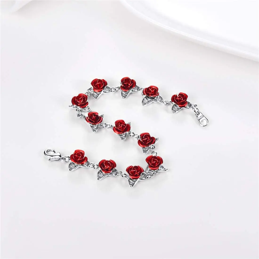 AkoaDa 2 PCS Women Girls Rose Flower Charm Bracelet 12 Roses Jewelry Lover  Gift(Silver-2 PCS) - Walmart.com