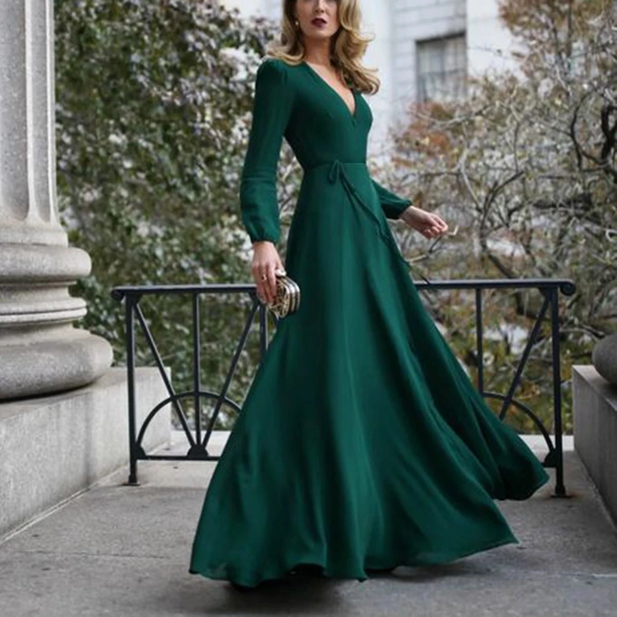 Винтажное женское платье модное с глубоким v-образным вырезом с высоким разрезом Макси длинное платье Элегантное тонкое с длинным рукавом платье для выпускного вечера Вечернее платье горячая Распродажа