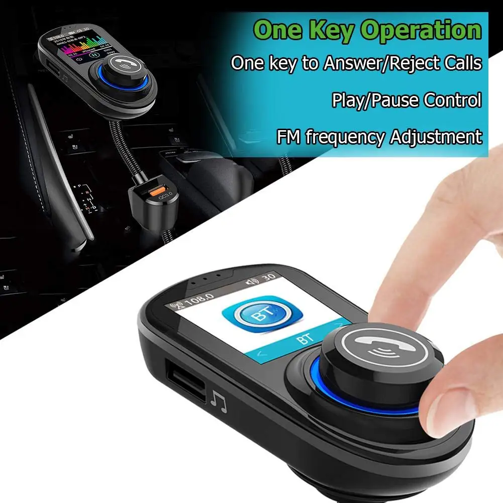 3.0 FM Transmitter Car Cigarette Lighter Fast Charger Touch Control Bluetooth Charger Hifi Music Player Handsfree Call Device