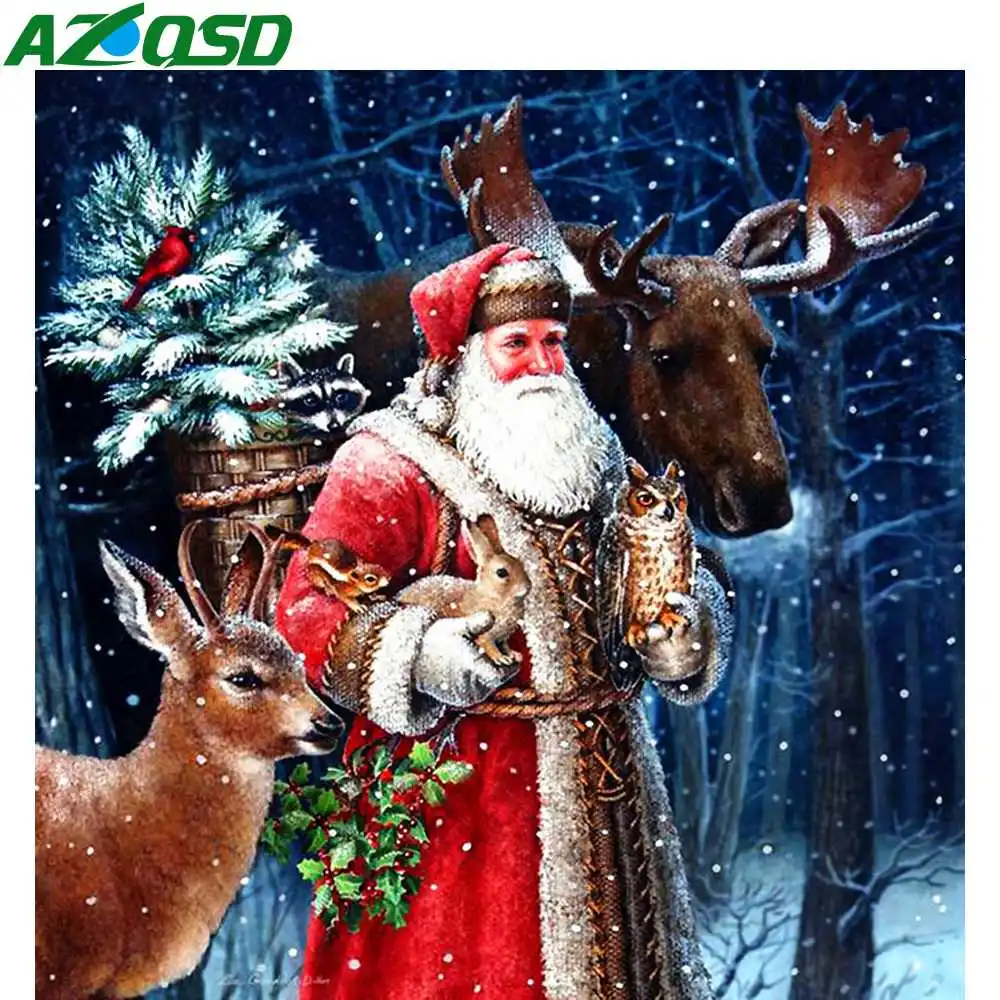 

AZQSD Full Drill Diamond Painting 5d Santa Embroidery Christmas Picture Of Rhinestones Handmade Wall Arts Gift Handmade