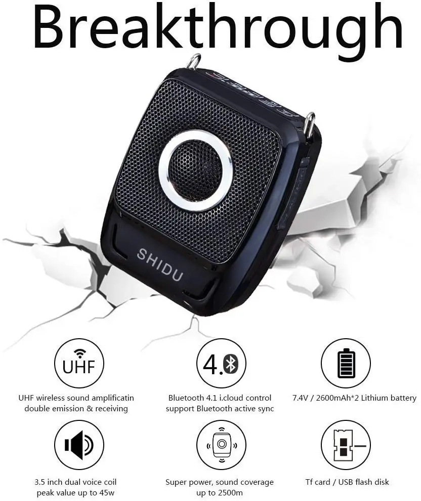Колонка с микрофоном SHIDU-S92 25 рупор Вт Мини Портативный Перезаряжаемый усилитель голоса PA системный динамик с двумя микрофонами UHF компактный, беспроводной ручной шпионские гаджеты