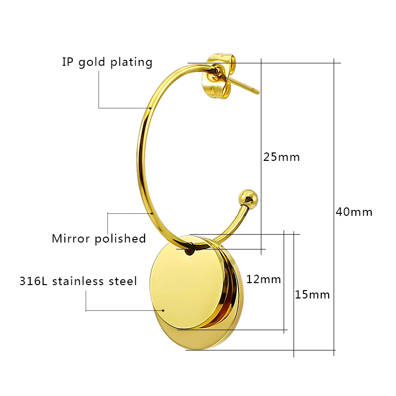 Серьги-кольца из нержавеющей стали 316L, круглые серьги, 4 цвета, женские серьги для влюбленных пар, свадебные вечерние ювелирные изделия - Окраска металла: gold earrings