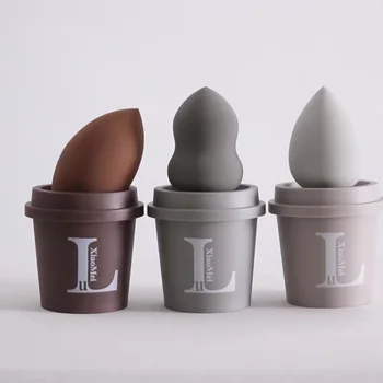 

3 PCs/Set Face Wash Coffee Bucket Makeup Egg Puff Sponge Dry and Wet Non-Easy To Eat Powder Soft Puff Beauty Tools