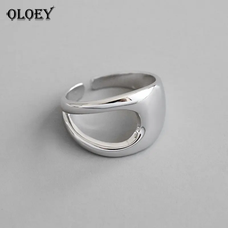 

YPAY 100% Genuine 925 Sterling Silver Ring Korea Style Simple Hollow Design Open Rings for Women Fine Cool Jewelry Gifts YMR891