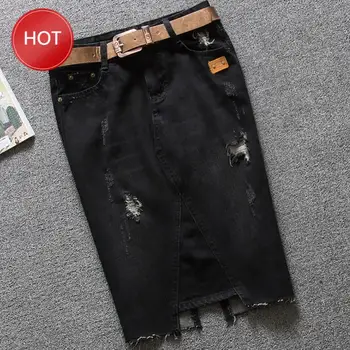 

hole black package hip jeans skirt plus size 5XL!High waist denim skirt WOMEN spring and summer slim