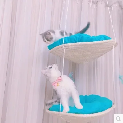 Кот двухслойный гамак котенок подвесные кровати ПЭТ Удобная соломенная Подушка домашнее животное солнечное альпинистское Вязание круглые маты домашнее гнездо HW237