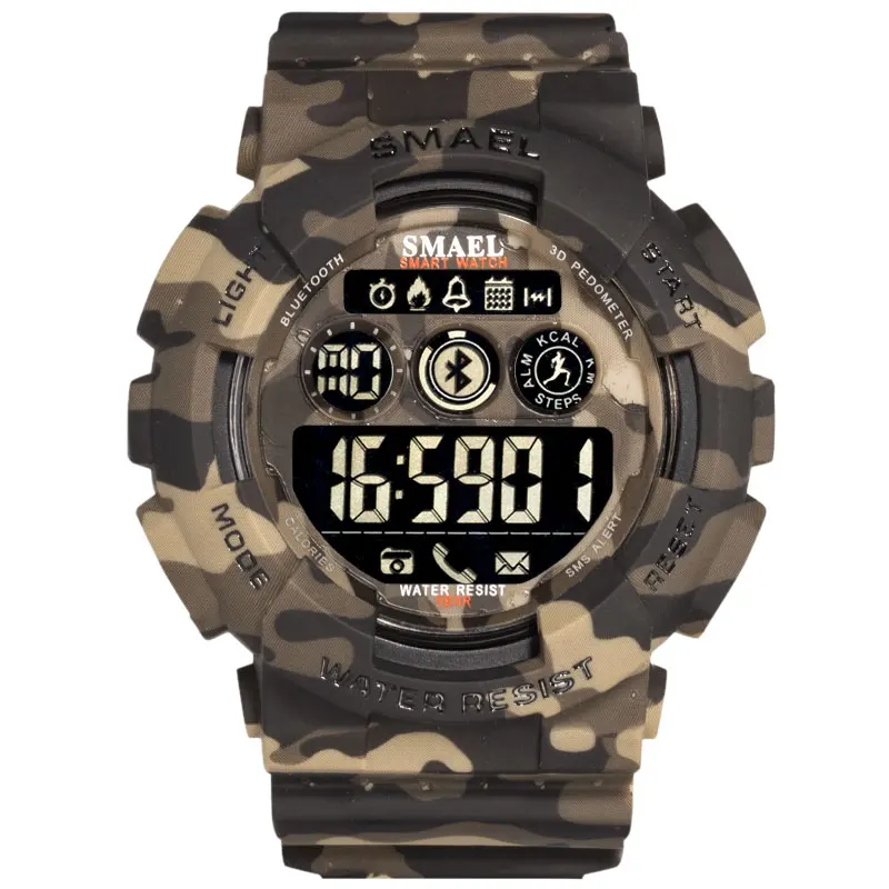 Модные камуфляжные военные часы мужские SMAEL Bluetooth светодиодный цифровые часы мужские 50 м водонепроницаемые спортивные часы мужские часы 8013