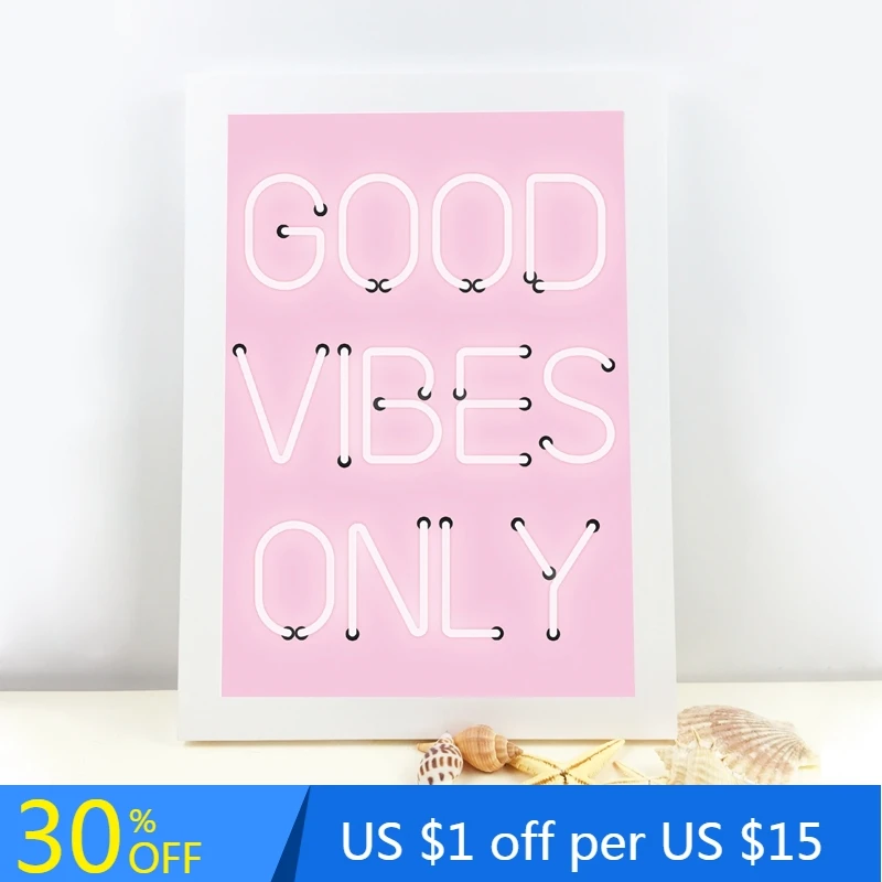 Neon Funk Good Vibes Only Pink Inspirational Poster Print Home Room Wall Art 