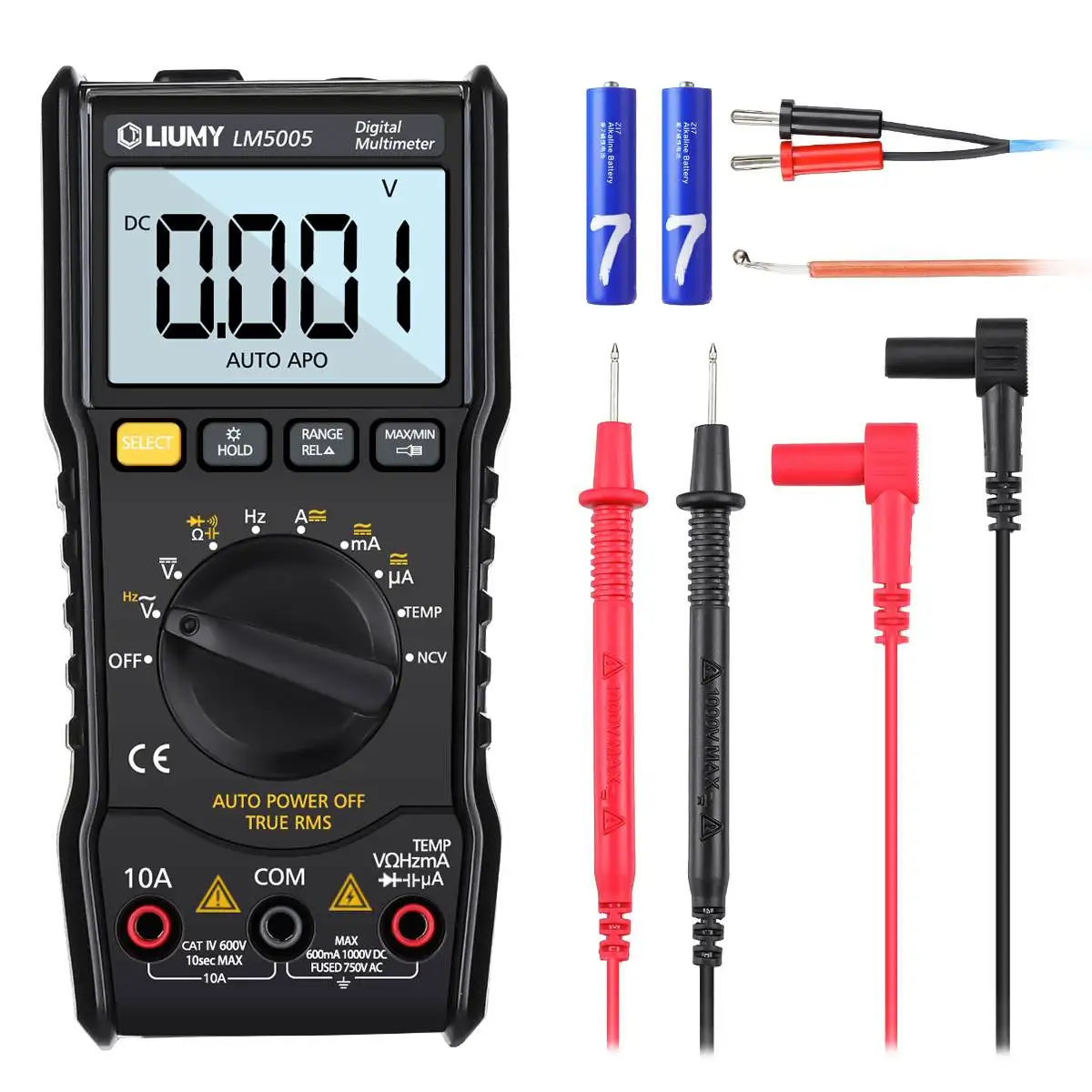 LM5005 ЖК-цифровой мультиметр TRMS 6000 счётчик Тестер Авто Диапазон AC/DC для Вольтметр Амперметр Ом тестер метр+ батареи
