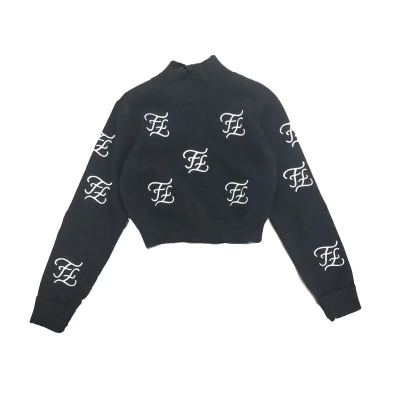 

Women Pullover Runway Embroidered Sweater Fashion Turteneck Knit Short Luxury Sexy 2019 Winter Outwear Clothes sweater