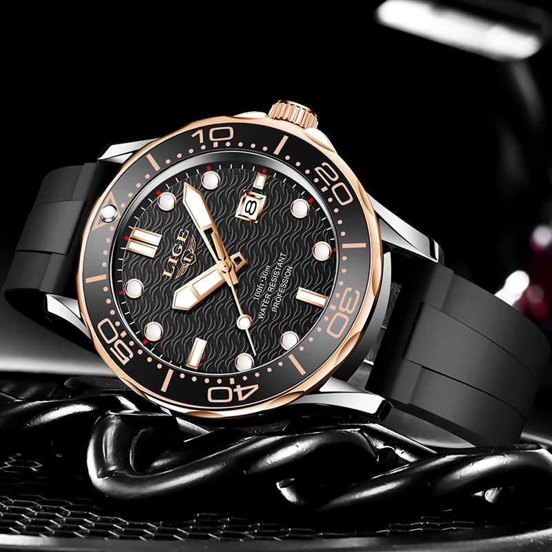 LIGE Quatrz Man Wristwatch SCasual port Men's Watch Top Brand Luxury Waterproof Silicone Clocks Male Relogio Masculino Hot Sale