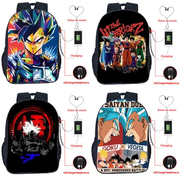 

16 Inch Cool Dragon Ball USB Backpack Teenager School Bag Men USB Charge Travel Rucksack Goku Vegeta Boys Girls Anime Bookbag